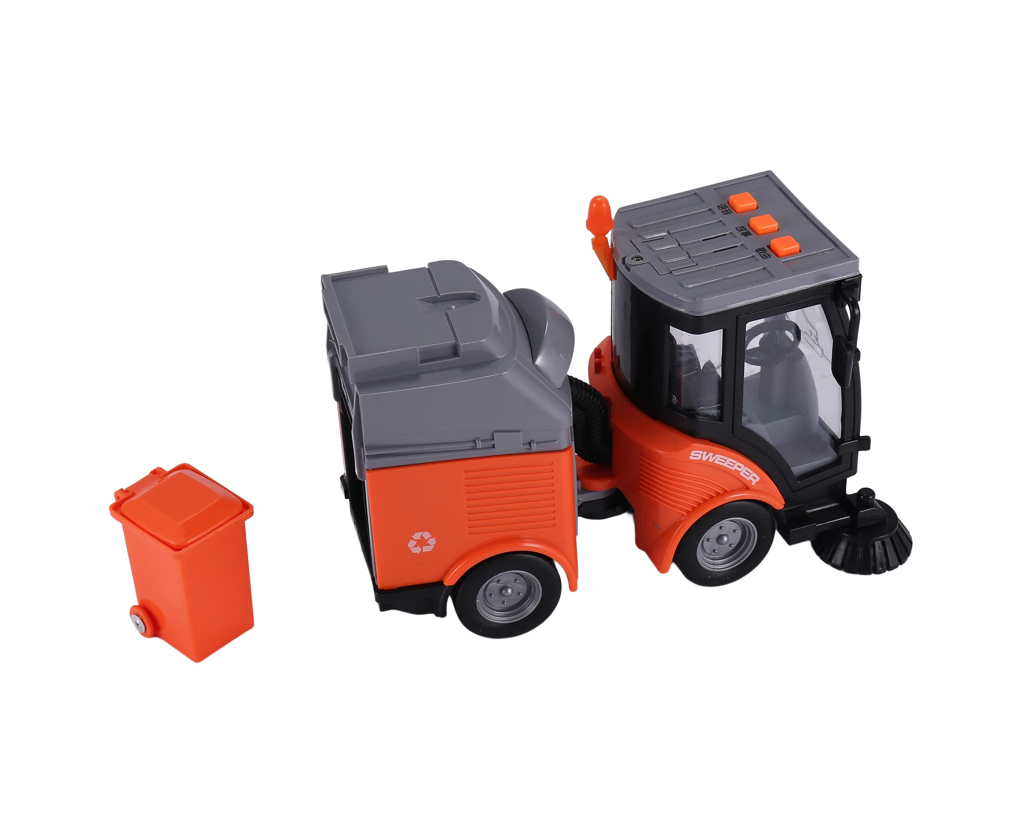 Street Sweeper Truck with Light & Sound Effects - Friction Powered Wheels, Removable Garbage Can & Rotating Brushes - Heavy Duty Plastic Cleaning Vehicle T