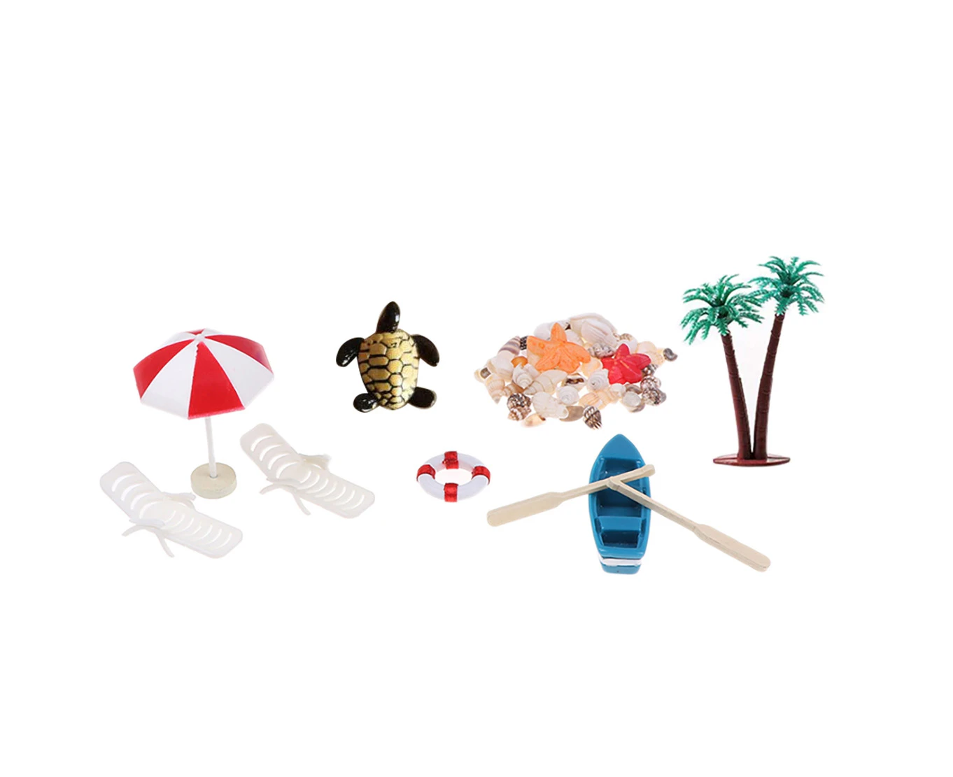 10Pcs/Set Miniature Deck Chair Beach Umbrella Boat Shell Kits for Dollhouse Life Scenes Decoration Accessory