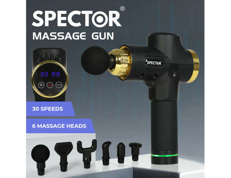 Spector Massage Gun 6 Heads Electric Massager Muscle Percussion Relief Black