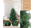 Costway 1.8M Artificial Christmas Tree PE & PVC Mixed Leaves 778 Tips w/240 Warm White LED Lights Holiday Christmas Tree Multicolor