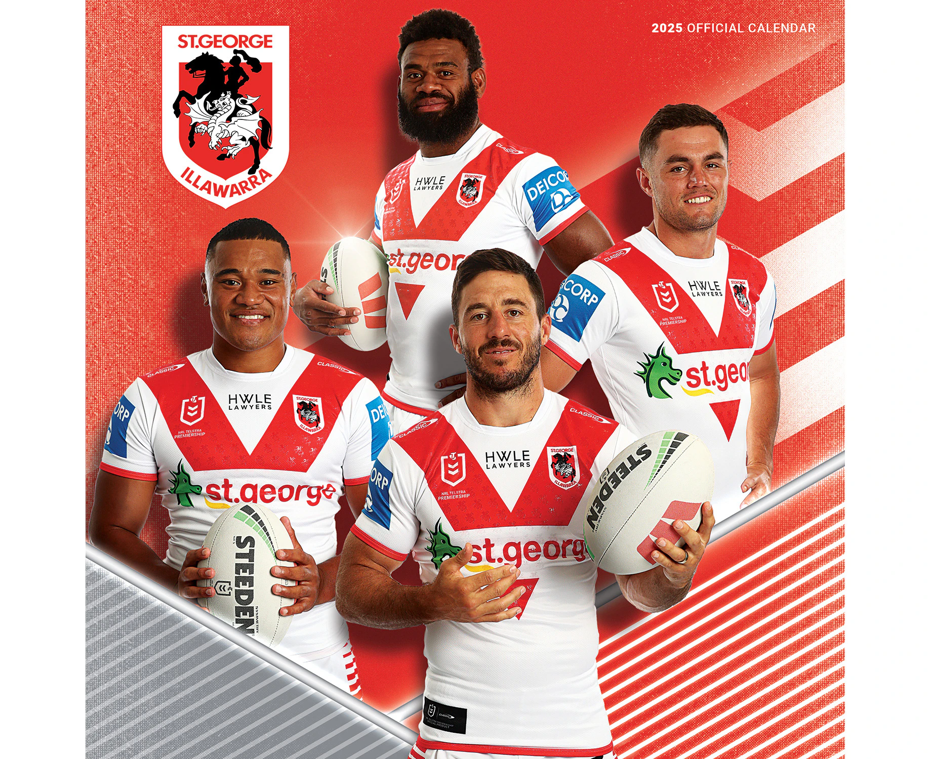 2025 Calendar NRL St George Illawarra Dragons Square Wall Paper Pocket CNRB14