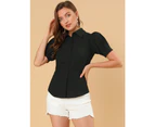 Allegra K Cotton Work Button Down Shirt - Black