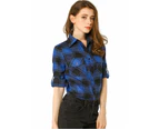 Allegra K Flap Pockets Brushed Shirt - Black Blue