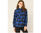 Allegra K Flap Pockets Brushed Shirt - Black Blue