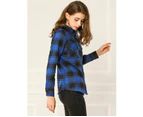 Allegra K Flap Pockets Brushed Shirt - Black Blue