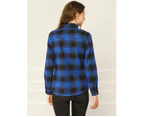 Allegra K Flap Pockets Brushed Shirt - Black Blue