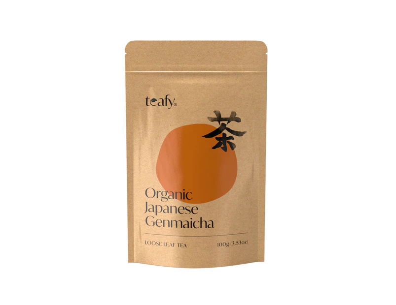 Teafy Organic Genmaicha with roasted brown rice, Japanese Green Tea, JAS and USDA Certified Organic Loose Leaf Roasted Rice Tea 100g