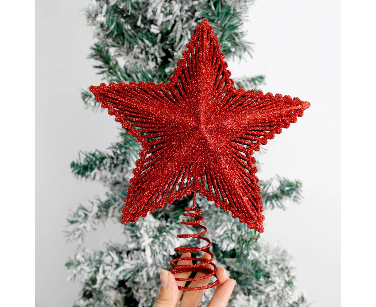 25cm Red Glitter Christmas Tree Topper Iron Star Christmas Decor For Home Xmas Tree Ornaments Navidad New Year 2025 Natal Noel