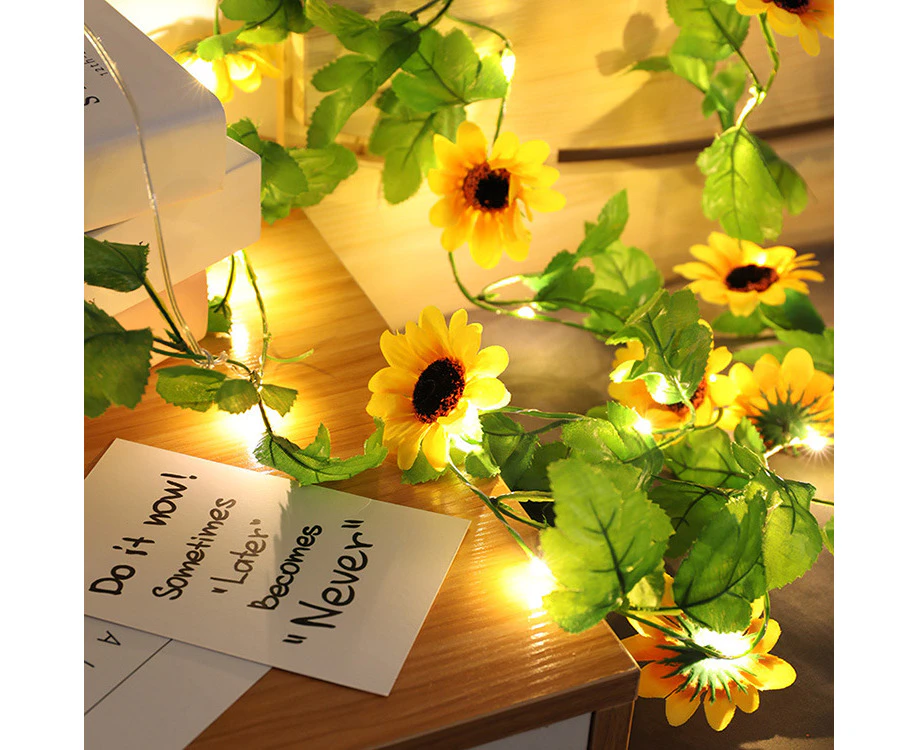 2M 20LEDs Battery Operated Sunflower Fairy Lights Home Decorative LED String Lights Artificial Flower Christmas Garland Lamp