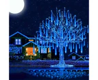 1 Set Outdoor Meteor Shower Christmas Lights, 8 Tubes 144 LED Falling Rain Lights, Thanksgiving Halloween Decoration Lights, Blue