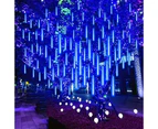 1 Set Outdoor Meteor Shower Christmas Lights, 8 Tubes 144 LED Falling Rain Lights, Thanksgiving Halloween Decoration Lights, Blue