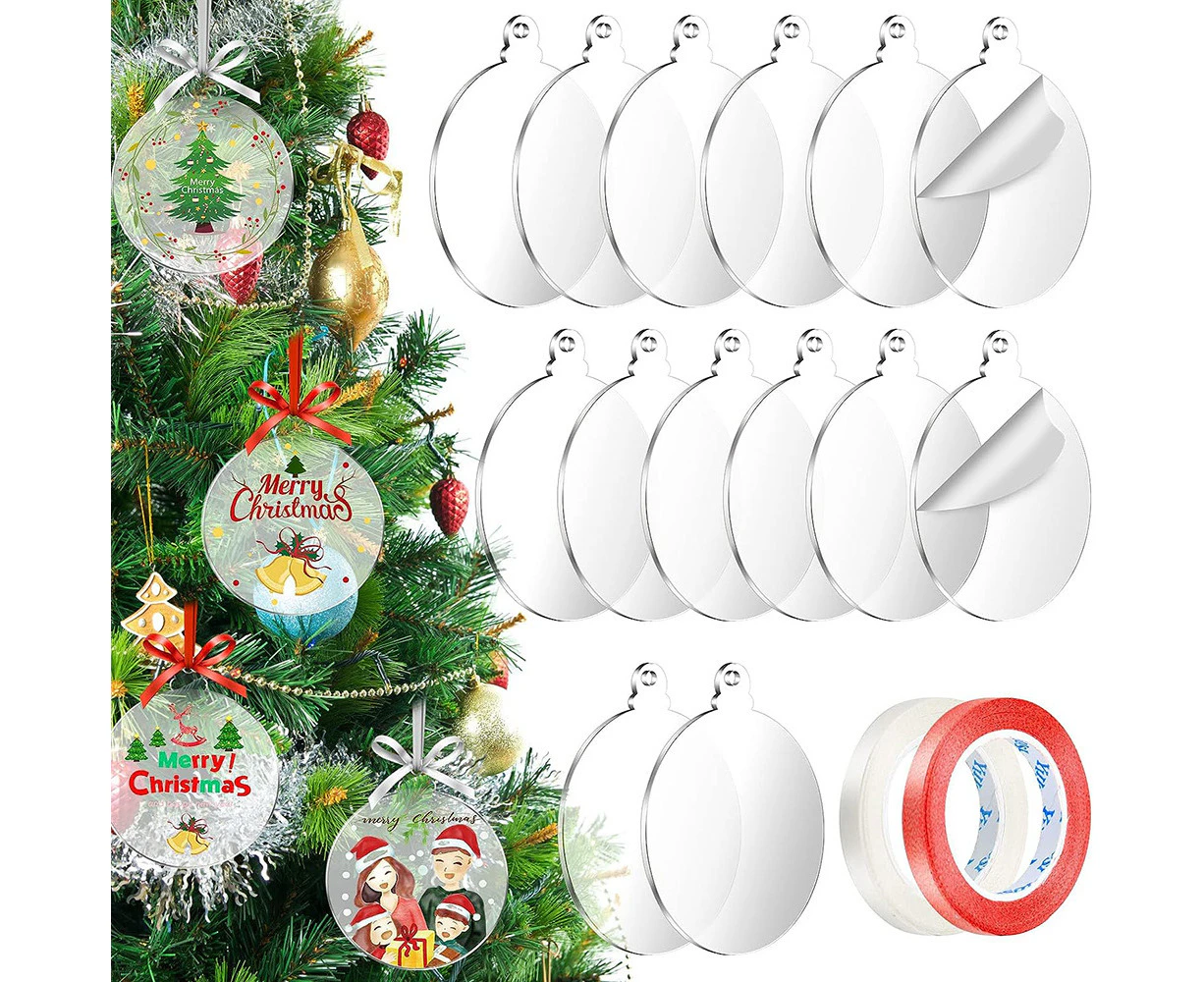 24pcs 7.5cm Xmas Acrylic Circles Discs DIY Clear Christmas Baubles Acrylic Round Baubles Craft Xmas Tree Hanging Decoration