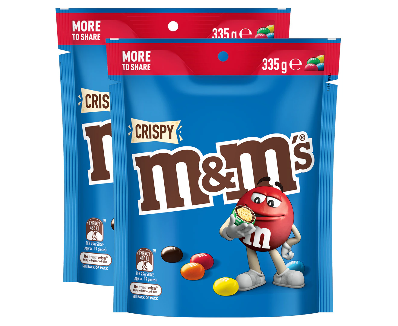 2 x M&Ms Large Snack & Share Bag Crispy 335g