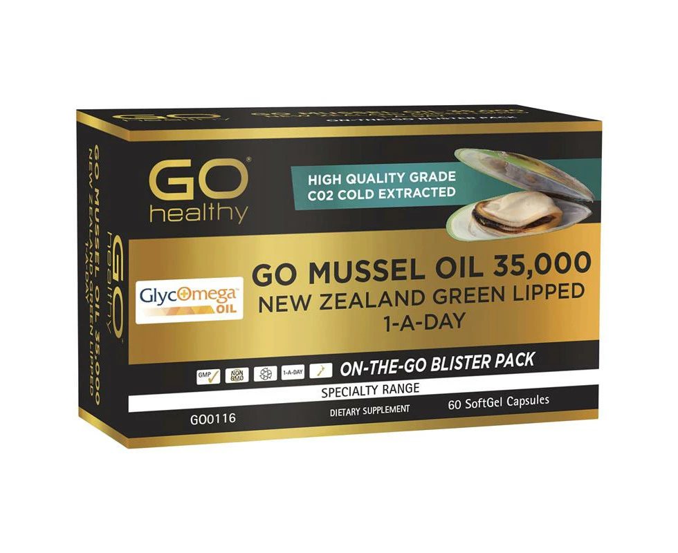 GO Healthy Go Mussel Oil 35000 NZ Green Lipped 1-A-Day 60 Softgels