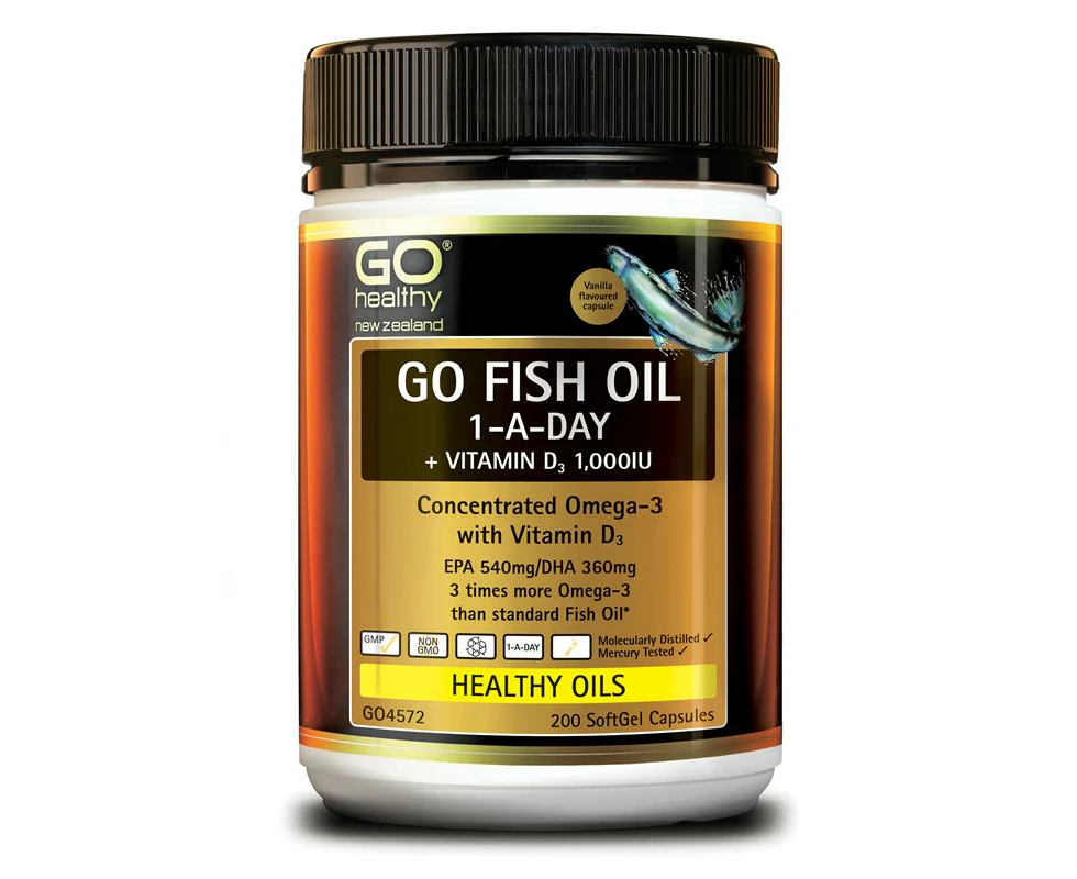 GO Healthy Go Fish Oil 1-A-Day+Vitamin D3 1000IU 200 Softgels