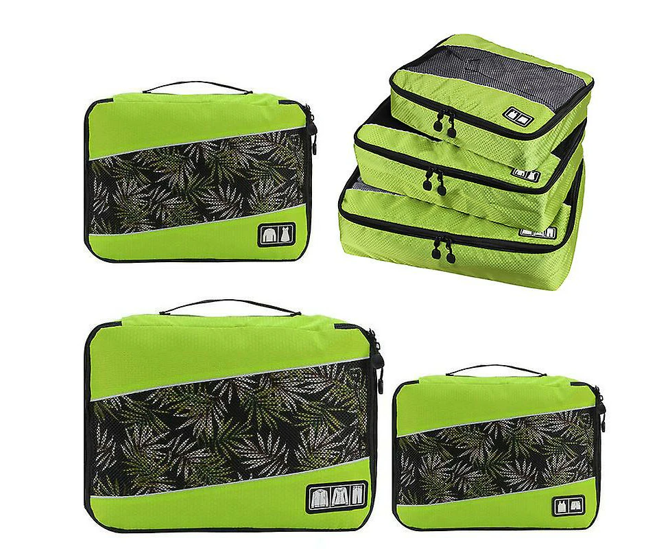 4pcs Travel Portable Packing Cubes Set Compressible Storage Luggage Organizer Shoe Bag Mesh Visual Lightweight Suitcase Bag