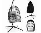 Costway Hanging Swing Chair Rustproof Chair w/Cushion & Headrest Pillow Lounge Chair Grey