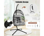 Costway Hanging Swing Chair Rustproof Chair w/Cushion & Headrest Pillow Lounge Chair Grey