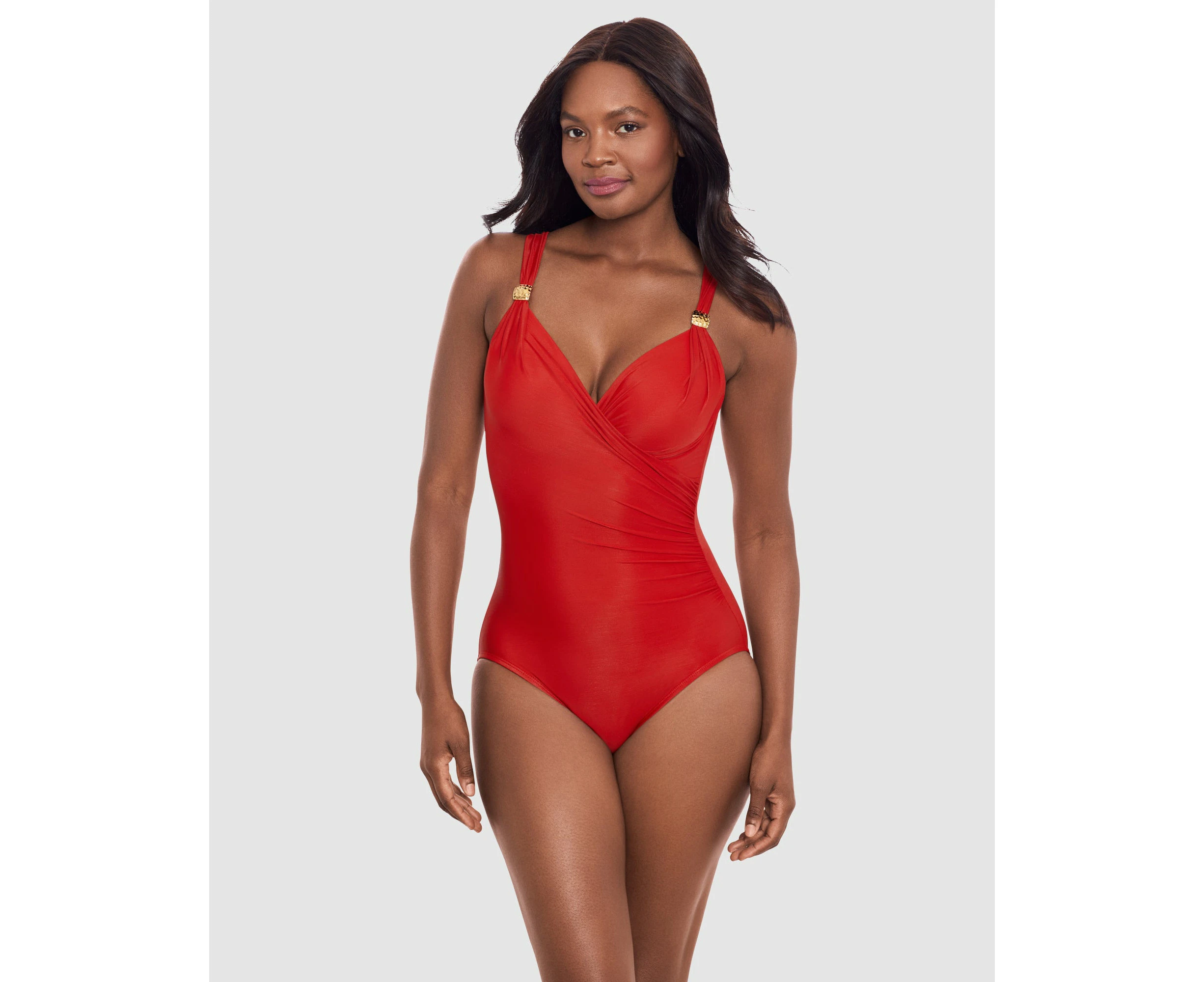 Miraclesuit Swim Women's Razzle Dazzle Siren Crossover Shaping Swimsuit in Cayenne