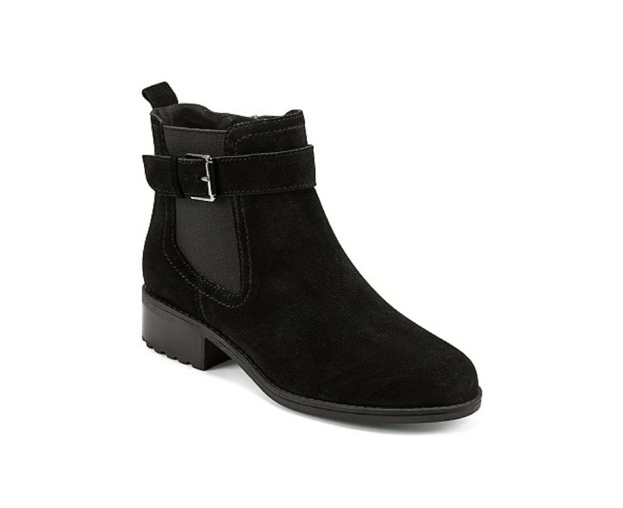 EASY STREET Womens Black Buckle Accent Water Resistant Rae Round Toe Block Heel Zip-Up Leather Booties 7.5 M