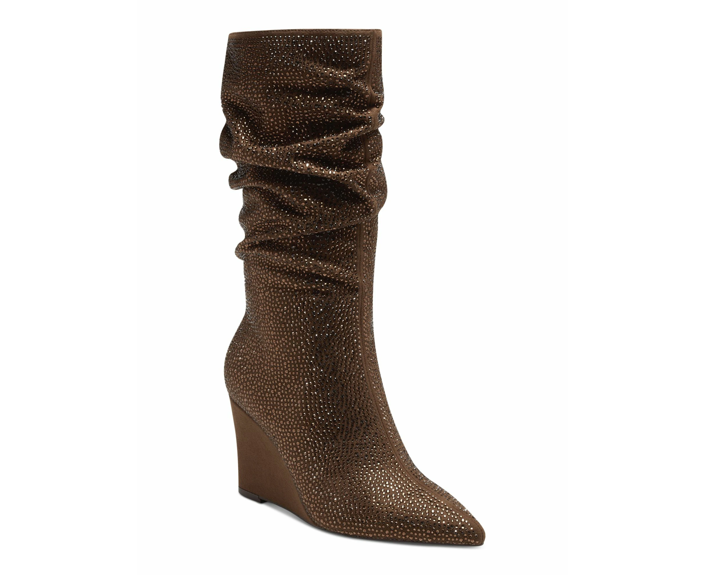 INC Womens Brown Cushioned Rhinestone Florelle Pointed Toe Wedge Zip-Up Dress Slouch Boot 9.5 M