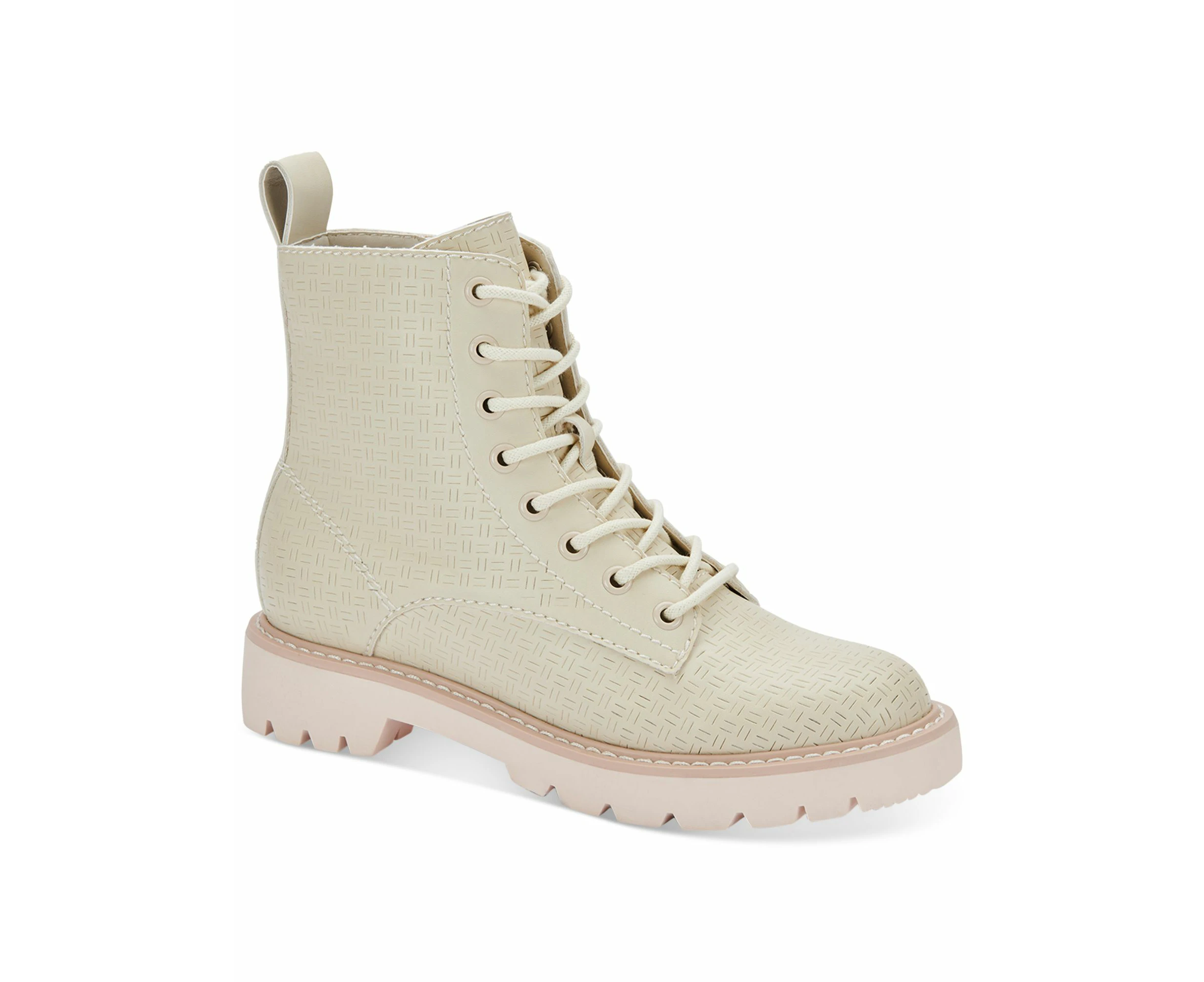 DOLCE VITA Womens Beige 1" Platform Lace-Up Front Heel Pull-Tab Lug Sole Padded Piker Round Toe Block Heel Zip-Up Combat Boots 8.5