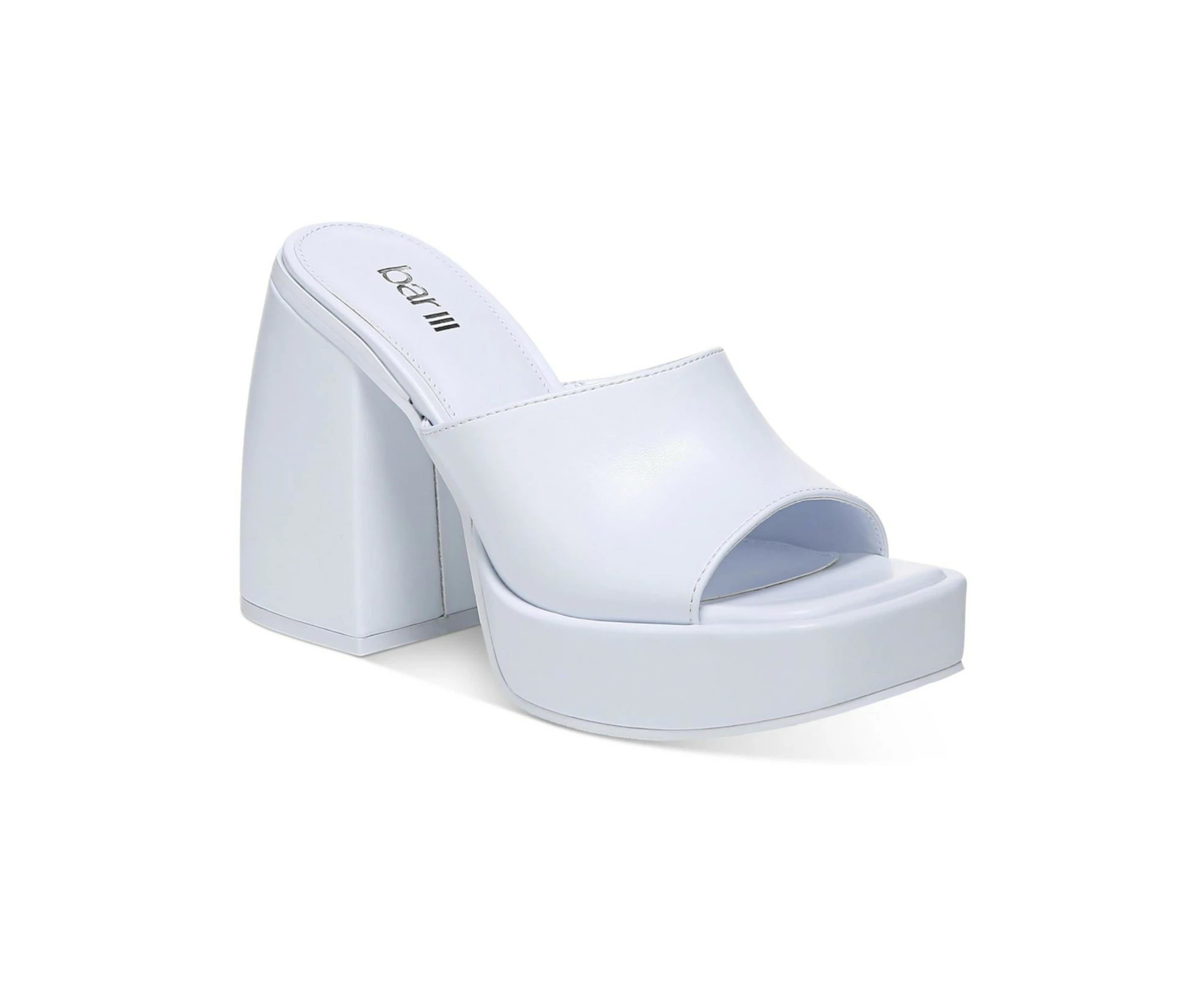 BAR III Womens White 1-1/2" Platform Padded Goring Nessa Square Toe Sculpted Heel Slip On Dress Heeled Sandal 10.5 M