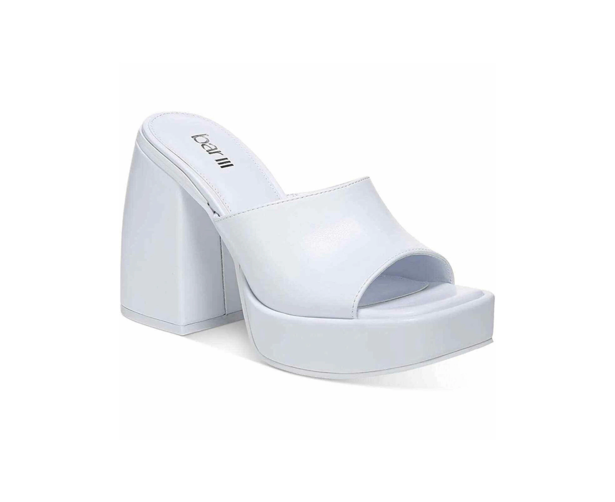 BAR III Womens White 1-1/2" Platform Padded Goring Nessa Square Toe Sculpted Heel Slip On Dress Heeled Sandal 5 M