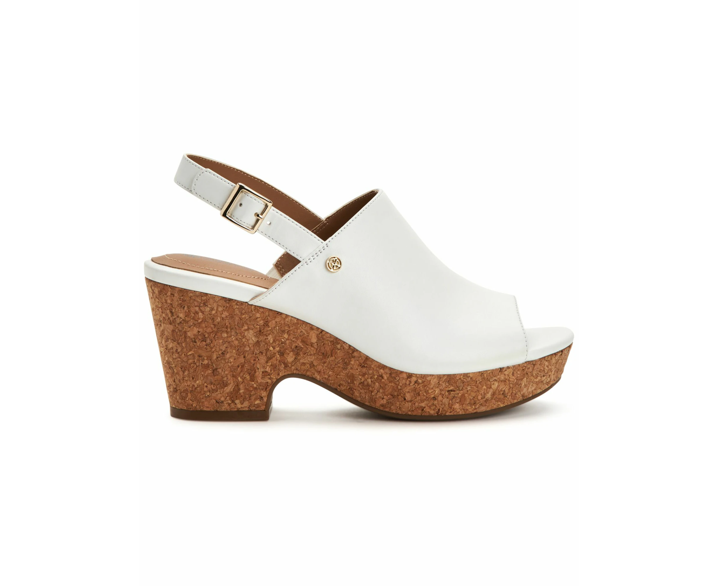 GIANI BERNINI Womens White Cork-Like 1" Platform Logo Adjustable Strap Comfort Celinaa Round Toe Block Heel Buckle Slingback Sandal 11 M