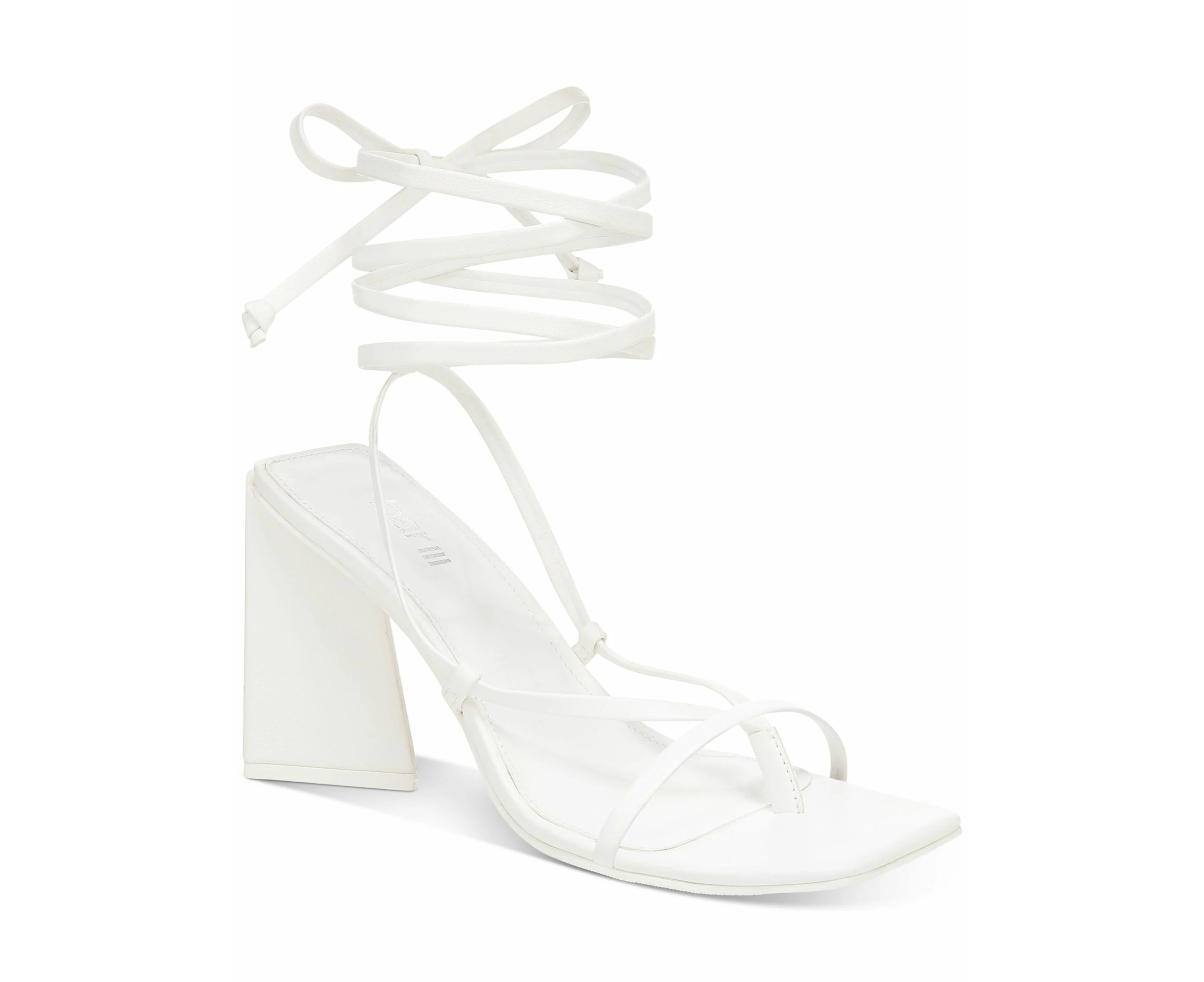 BAR III Womens White Strappy Padded Alana Square Toe Sculpted Heel Lace-Up Heeled Thong Sandals 10 M