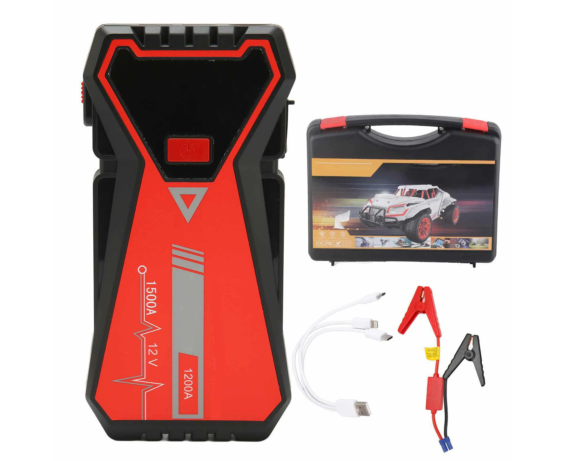 Car Battery Jump Starter 1500A 26000Mah 96.2W 12V Type C Rechargeable Lcd Display Ip66 Waterproof Car Jumper Box For Camping