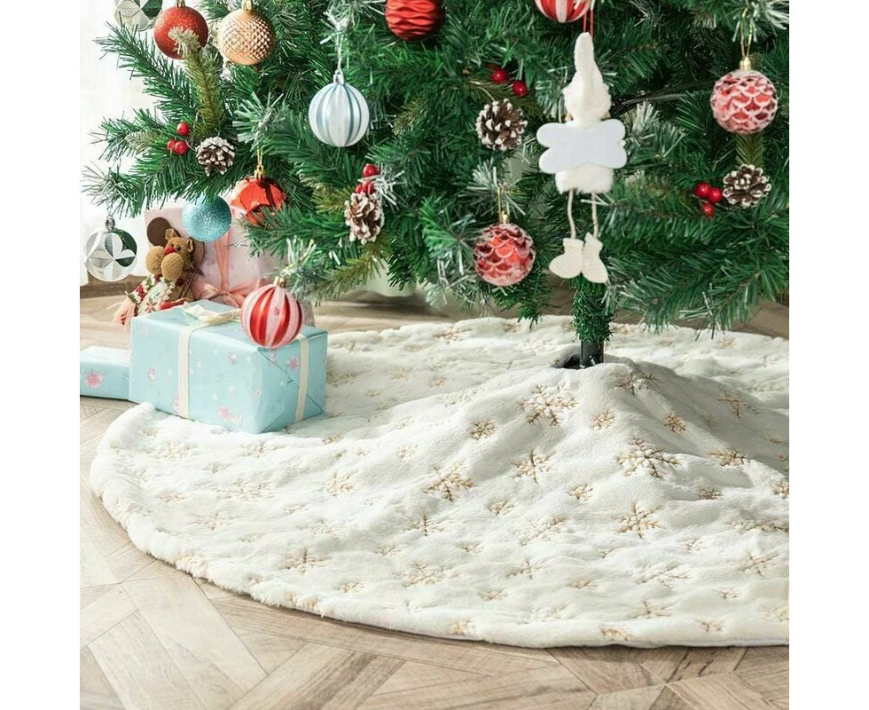 Couvre-pied de sapin Jupe de Sapin de Nol Tapis en Fausse Fourrure avec Broderie Flocon de Neige Fête de Nol Décoration de Sapin de Nol ,Doré 90 cm