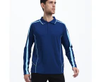 Active Polo Shirts Contrast Panel Best Cool Dry Fabric Air Mesh Long Sleeve - Navy Sky Blue