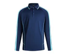 Active Polo Shirts Contrast Panel Best Cool Dry Fabric Air Mesh Long Sleeve - Navy Sky Blue