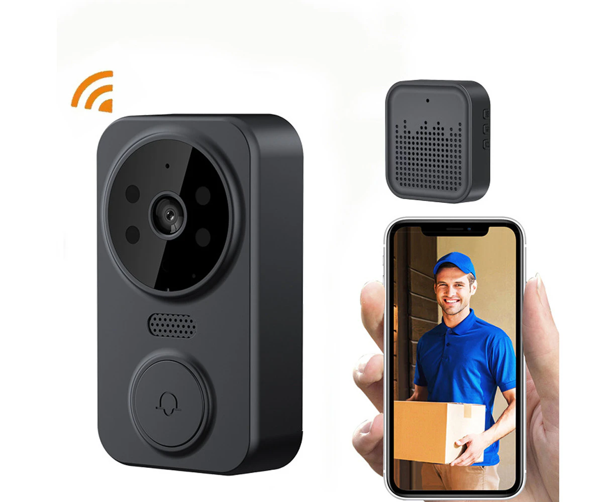 Smart Wireless Remote Video Doorbell 2-Way Audio With HD Night Vision Angle Lens-Black