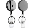 2 Piece Heavy Duty Retractable Badge Holder Reel, Metal ID Badge Holder with Belt Buckle Key Ring for Business Card Keychain