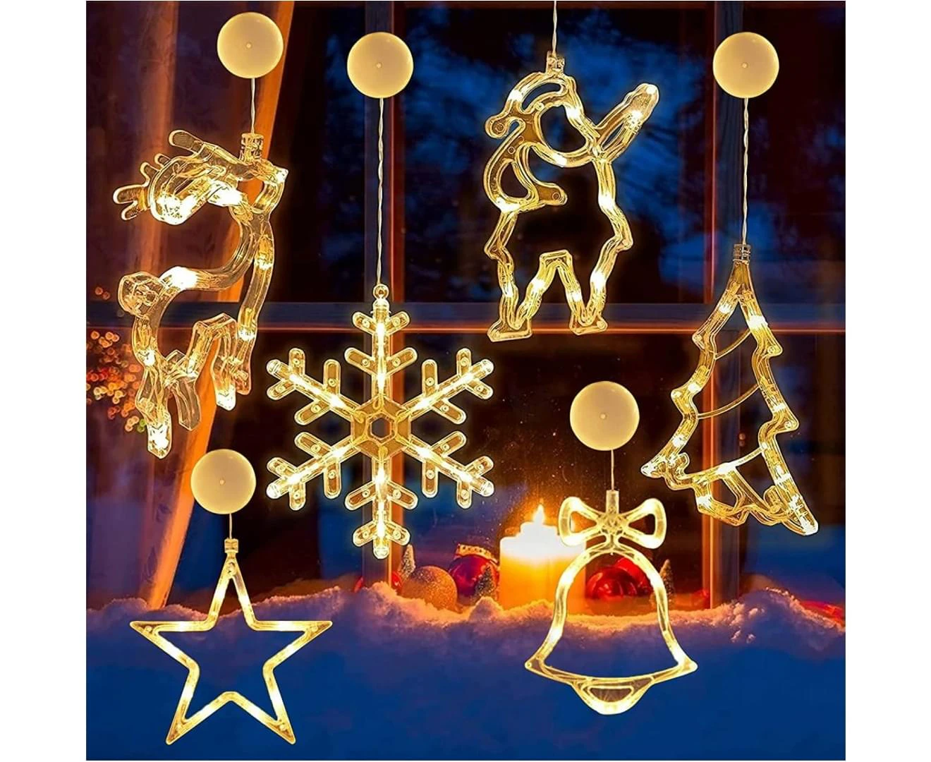 6pcs LED Curtain Lights with Suction Cups, String Lights for Windows and Christmas Decor