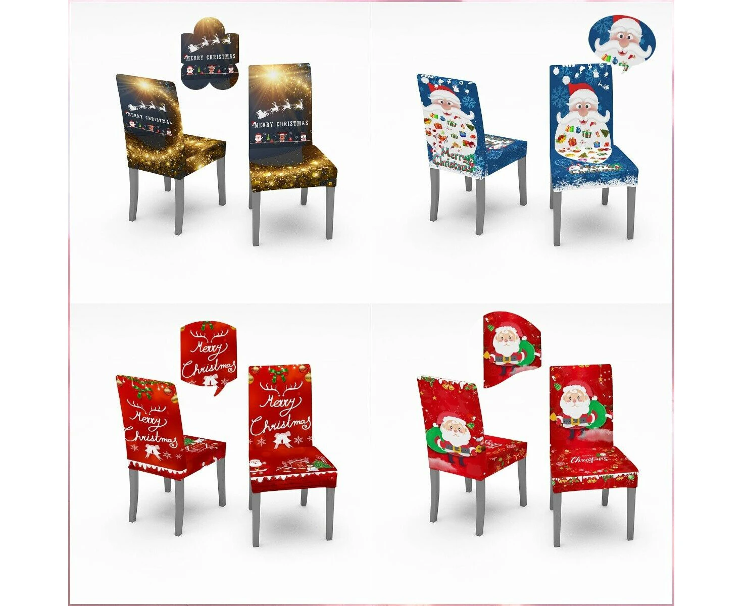 4SETS/8PcsSanta Claus Seat Cover Christmas Dining Chair Covers XMAS Party Decorations