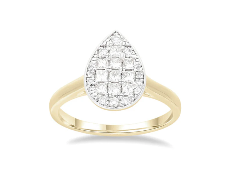 Bevilles Pear Ring with 1/2ct of Diamonds in 9ct Yellow Gold