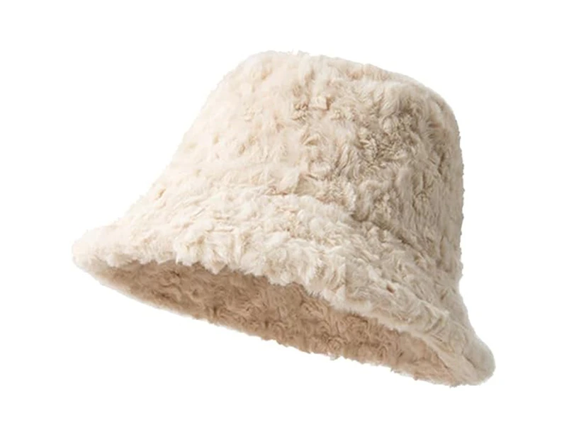 Winter Faux Fur Bucket Hat Fashion Warm Cap for Women Outdoor Fisherman Cap Plush Sherpa Bucket Hat