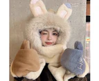 Cute Women's Bunny Plush Hat Scarf Gloves Set, All-in-one Design, Cozy, Warm and Fashionable