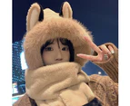 Hooded Scarf for Women Winter Warm Faux Fur Scarf Hat Gloves Combo with Cute Fox Ear