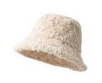 Winter Faux Fur Bucket Hat Fashion Warm Cap for Women Outdoor Fisherman Cap Plush Sherpa Bucket Hat