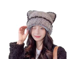 Dearanswer Fluffy Knit Beanie Hats for Women Winter Warm Soft Bear Ear Hat Animal Skull Cap Cold Weather Ski Hat