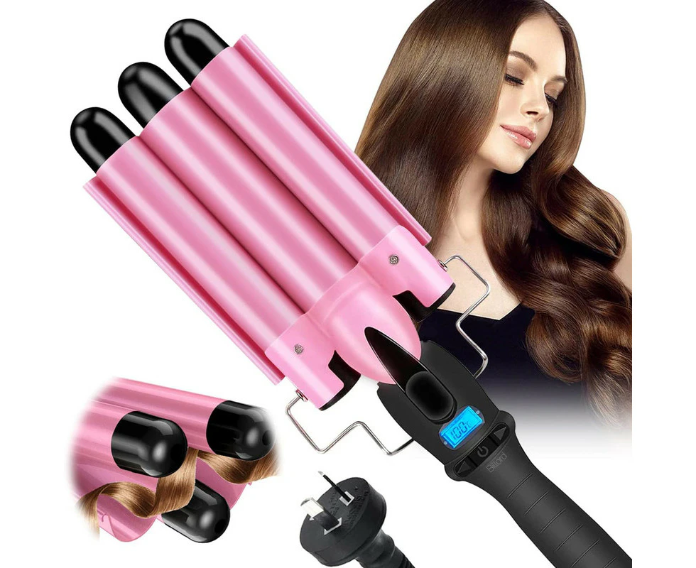 HEYMIX 3-Barrel Mermaid Hair Waver, 32mm Curling Iron Hair Curler, Curling Wand Heatless Hot Roller, Temperature Adjustable Quickly Heat up