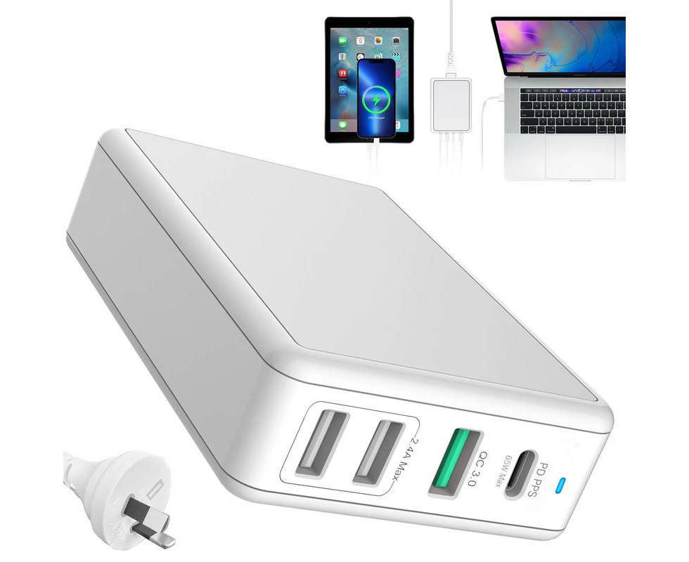 HEYMIX 80W USB C Charging Station,65W/45W/30W/25W/20W USB C Fast Charger,4-Port Multi PD Charging Hub,USB C Wall Charger 65W PD Dock