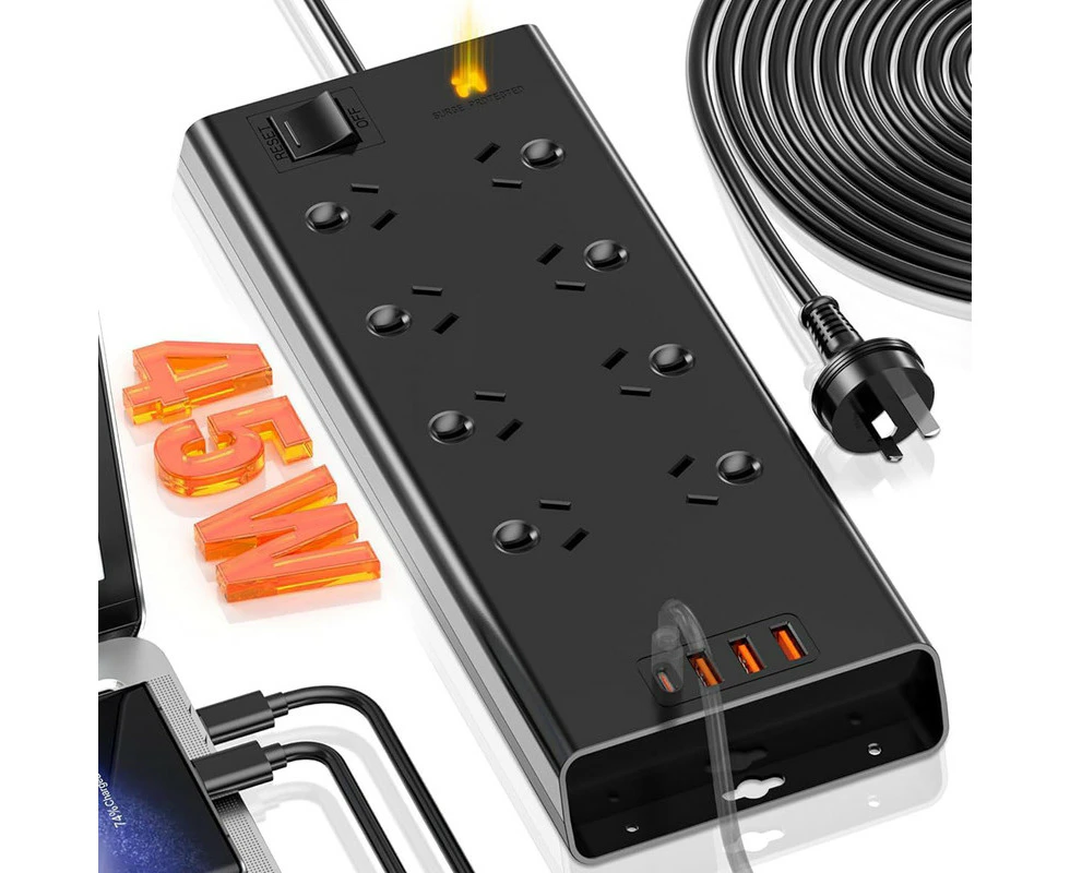 HEYMIX 45W Powerboard USB C, 8-Outlet Surge Protector Power Strip USB,45W/30W/25W/20W PD PPS Fast Charging & 3-USB Overload Switch Surge Protector