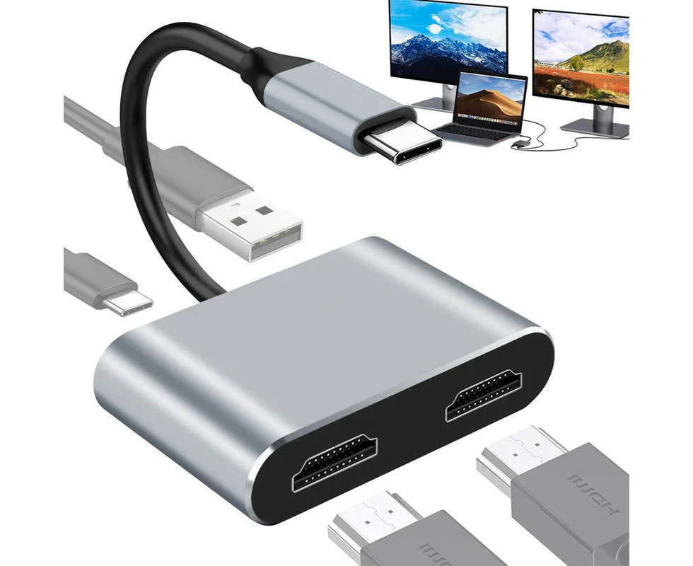 HEYMIX USB C to Dual HDMI Adapter, 4IN1 USB Type C Hub with 2 HDMI(4K30Hz)/PD Charging, Dual Screen Display USB-C Docking Station for Windows, MacOS MST