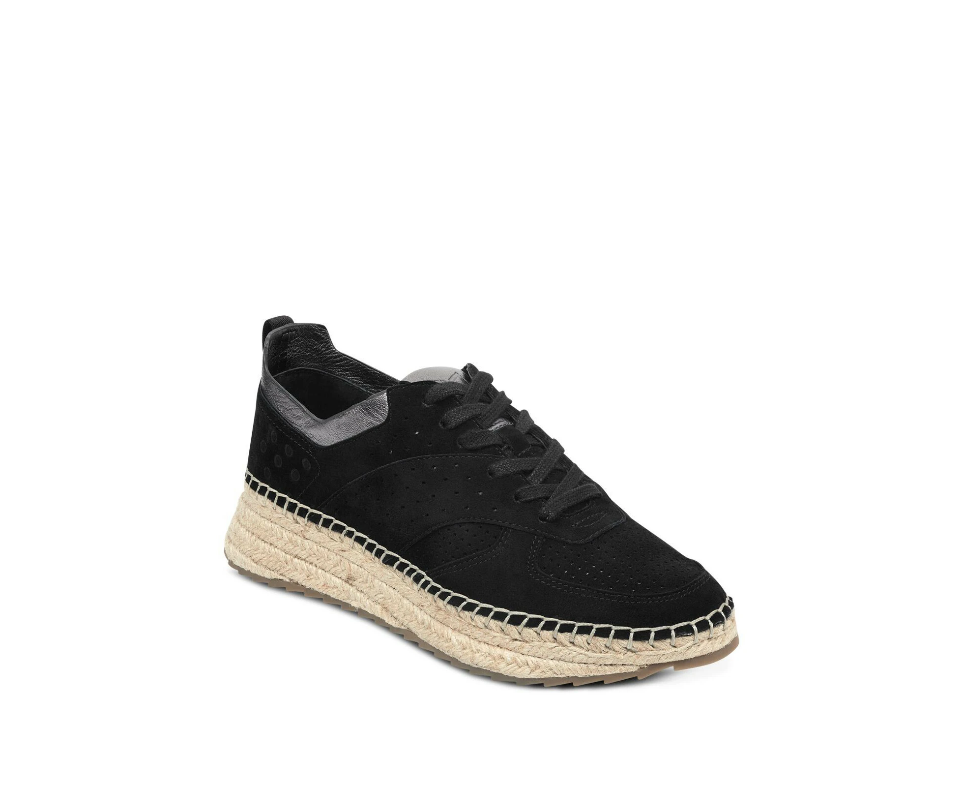 MARC FISHER Womens Black 1" Platform Espadrille Perforated Treaded Julio Round Toe Wedge Lace-Up Leather Athletic Sneakers Shoes 7.5 M