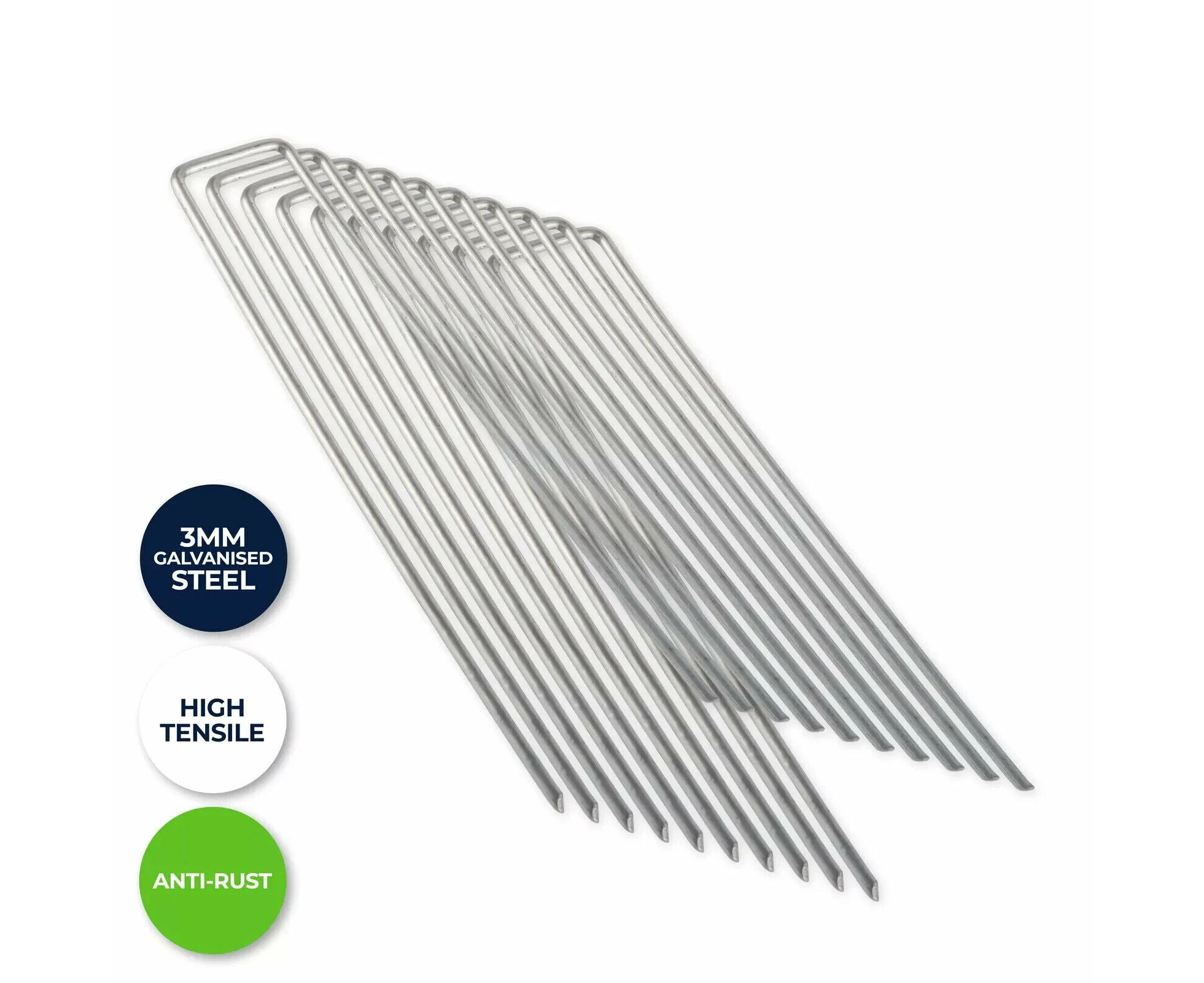 20PCE Garden Greens Weed Mat Pins Galvanised Steel Anti Rust 3mm x 150mm